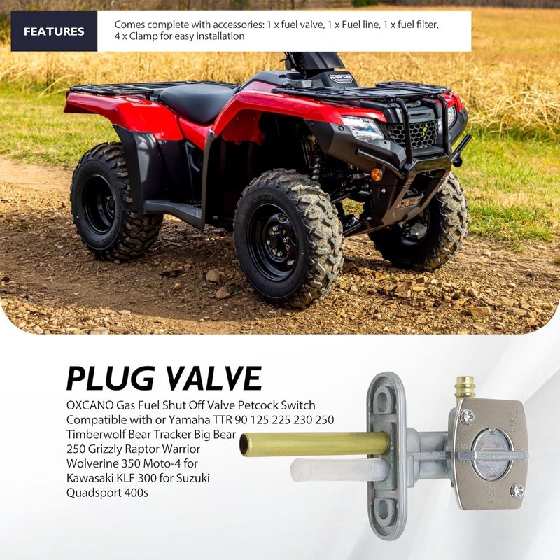 OXCANO Gas Fuel Shut Off Valve Petcock Switch Compatible with Yamaha TTR 90 125 225 230 250 Timberwolf Bear Tracker Big Bear 250 Grizzly Raptor Warrior Wolverine 350 Moto-4 - Image 2